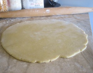 rolled dough_ Not too thin and not too thick... about 1/4 in thick